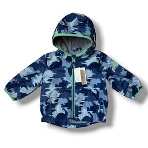 GAP Jacket Boys 0-6M Blue Camo Dino Hooded Lightweight Zip Coat Fall Layer New